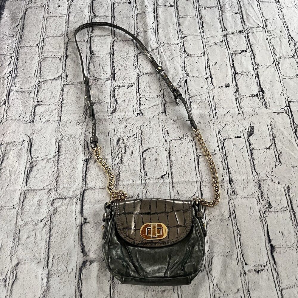 Badgley Mischka Metallic Leather Crossbody Bag Cocktail Holiday Party Turn lock
